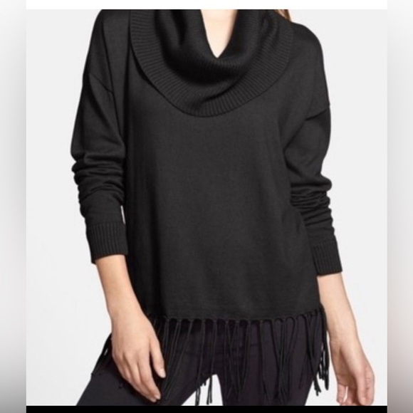 Michael Kors Black Fringe Cowl Neck Sweater Sz - Picture 1 of 4